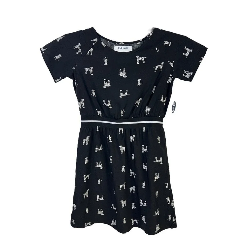 Old Navy Girls Rounder Dress Dalmatian Print Black White Size 6‎ New Fit Flare